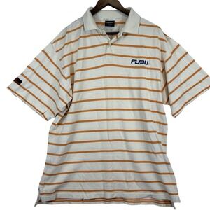 FUBU Polo Shirt Mens XL White Orange Stripes The Collection 105 Y2K